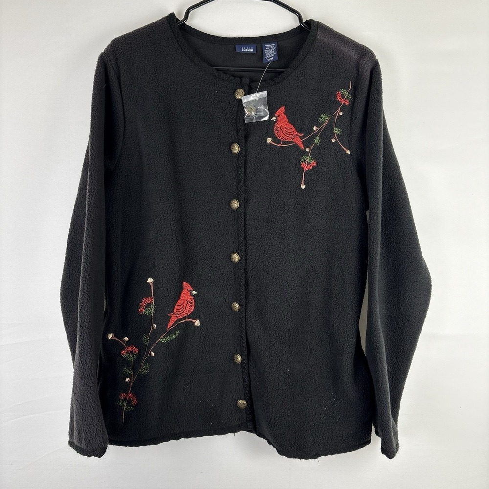 Basic Editions Cardinal Sweater Women's Size L Black VTG Cardigan Holiday
